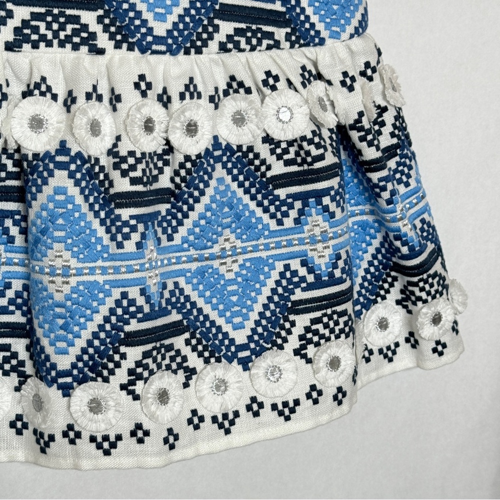 Alexis Embroidered Mini Skirt Lucille Western Scandi Boho Blue White SZ Medium - Picture 10 of 16